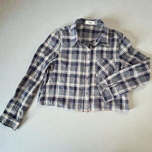 TOBI Plaid Button-Up Shirt Flannel Crop Top 100% Cotton Medium Boxy Oversized
